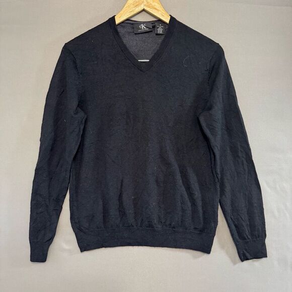 Calvin Klein Black/Grey Lightweight Pullover Sweater 100% Merino Wool Sz Medium - Picture 1 of 7